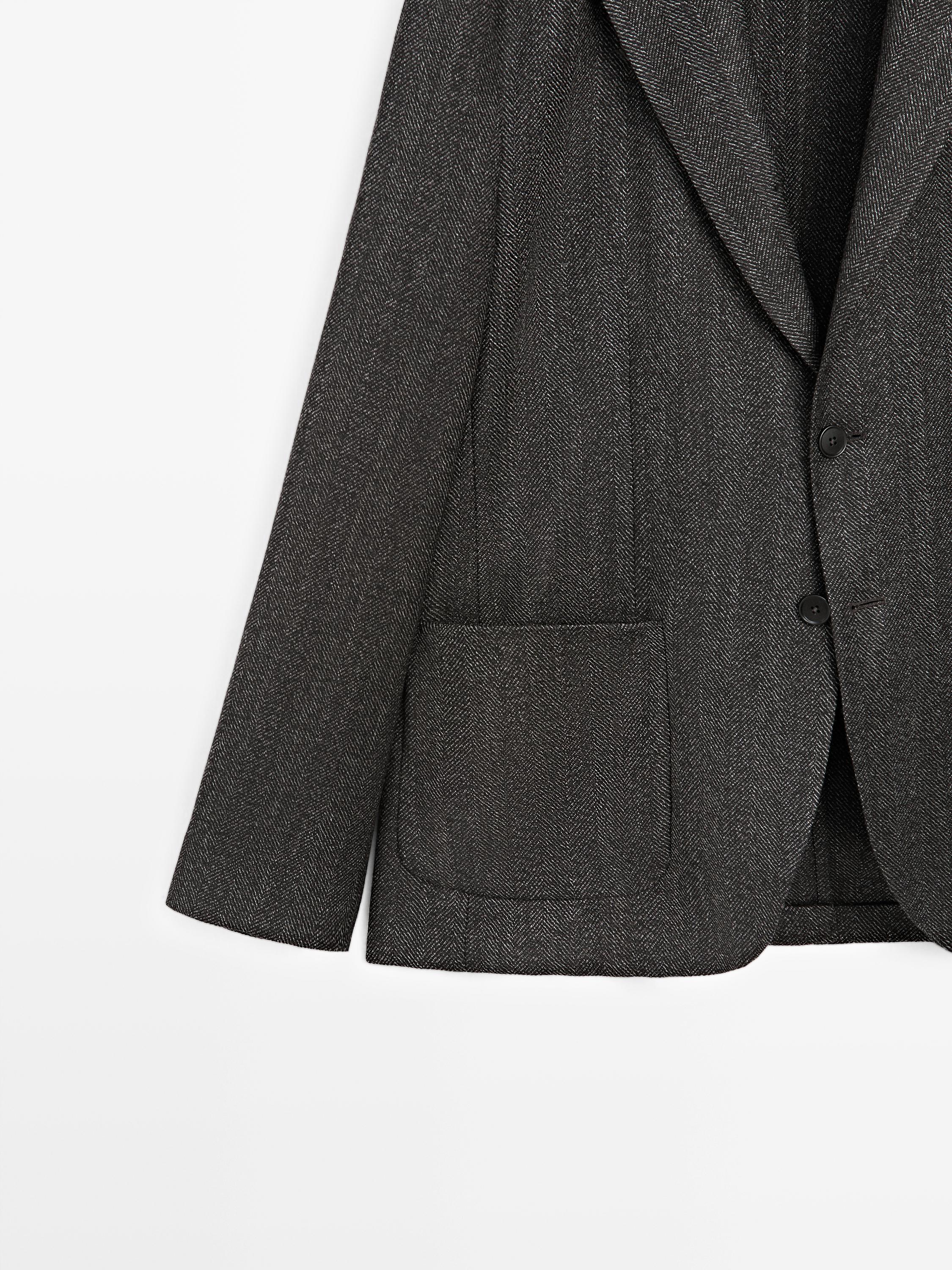 Herringbone wool blend blazer